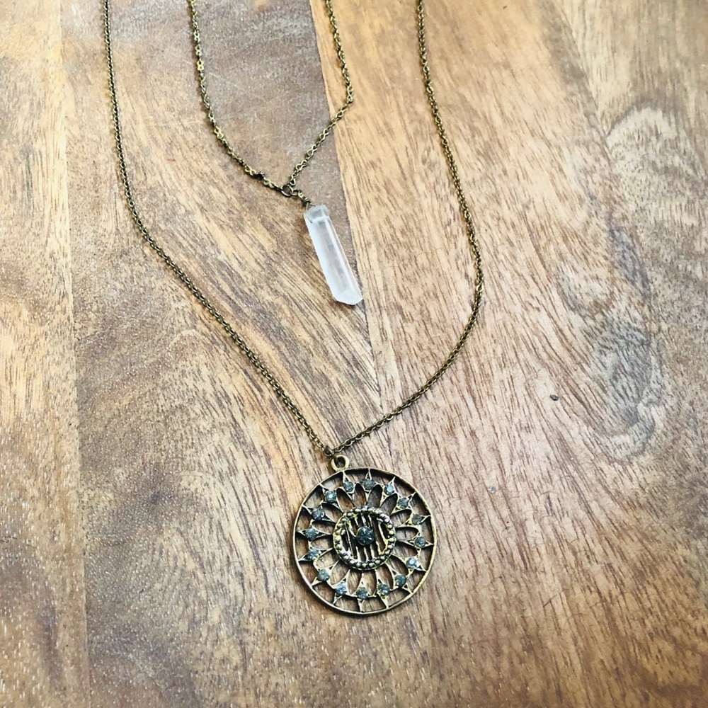 Crystal and Round Pendant Layered Necklace